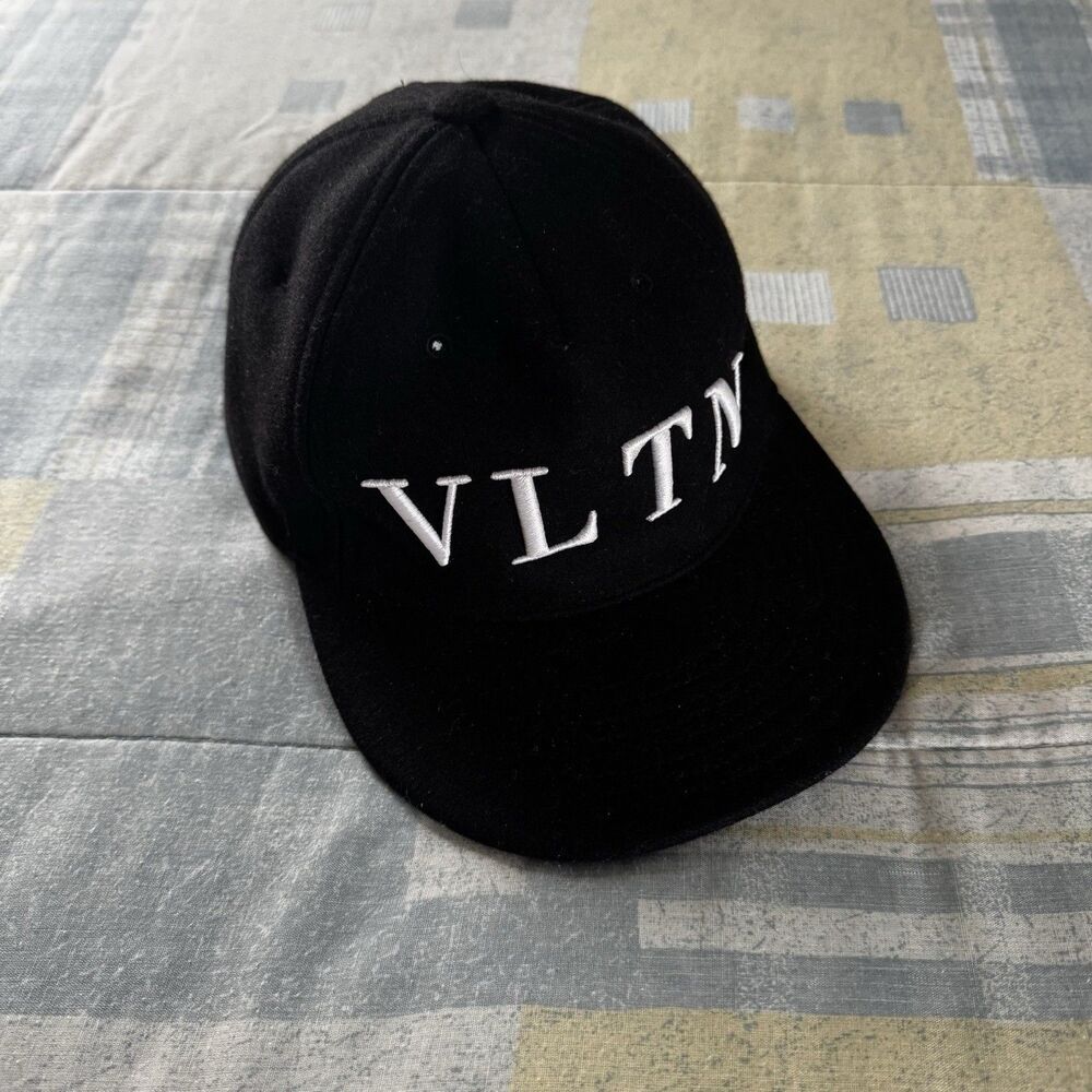 Valentino Black Authentic Adjustable Strap Logo Cap Sz M